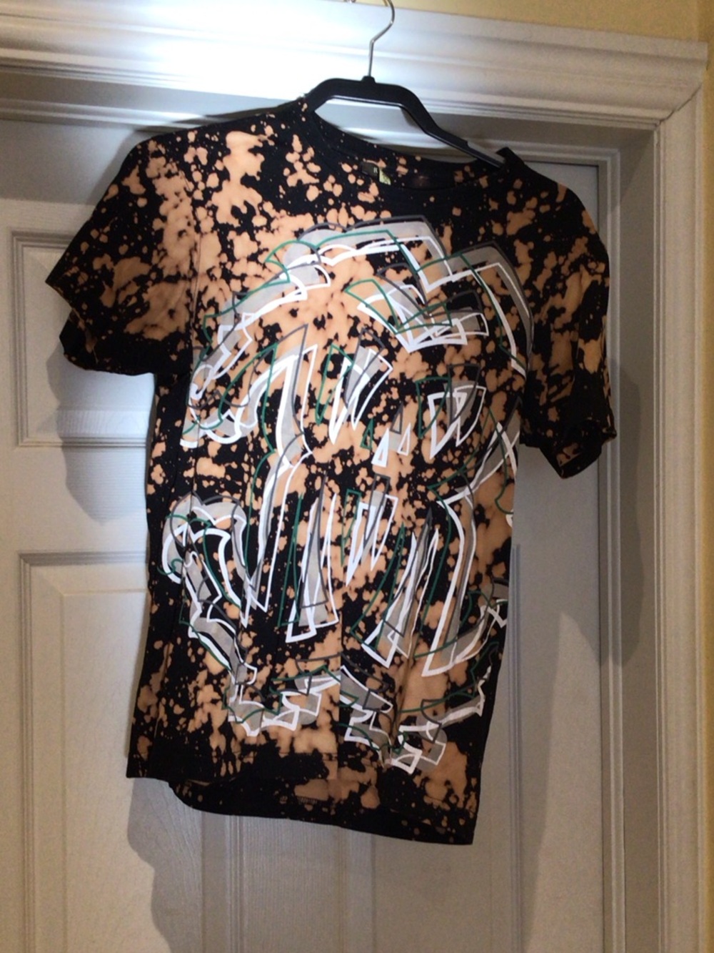 Roberto Cavalli Black and Bleach-Splatter Graphic Short Sleeve Tee